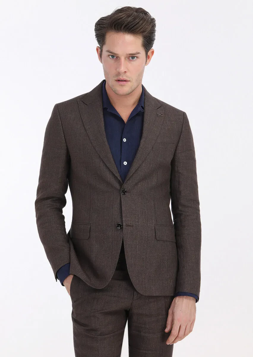 Tile Red Checkered Zeroweight Slim Fit 100% Linen Suit - 4