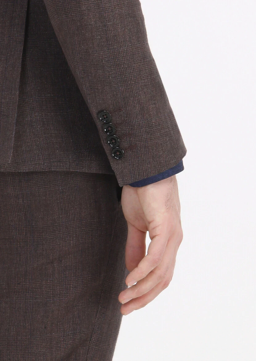 Tile Red Checkered Zeroweight Slim Fit 100% Linen Suit - 6