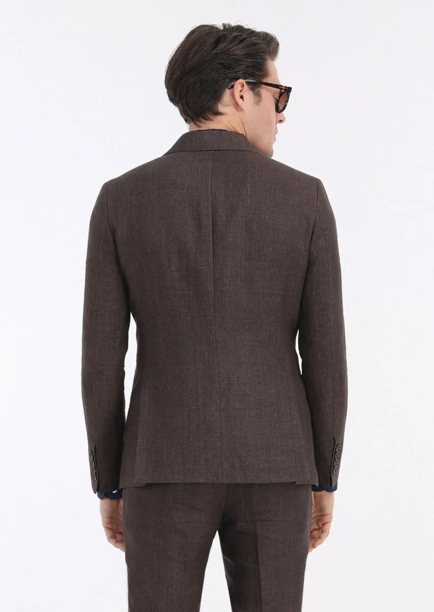 Tile Red Checkered Zeroweight Slim Fit 100% Linen Suit - 7