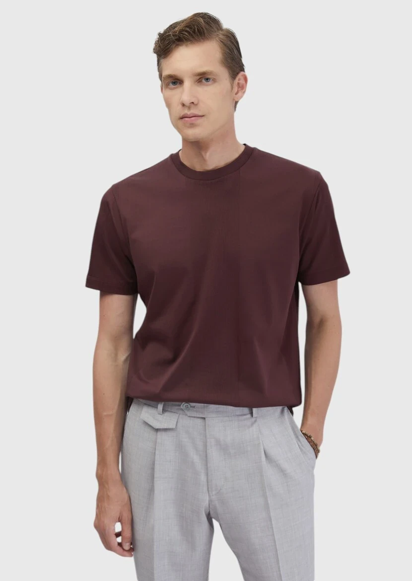 Tile Red Jacquard Crew Neck 100% Cotton T-Shirt - RAMSEY