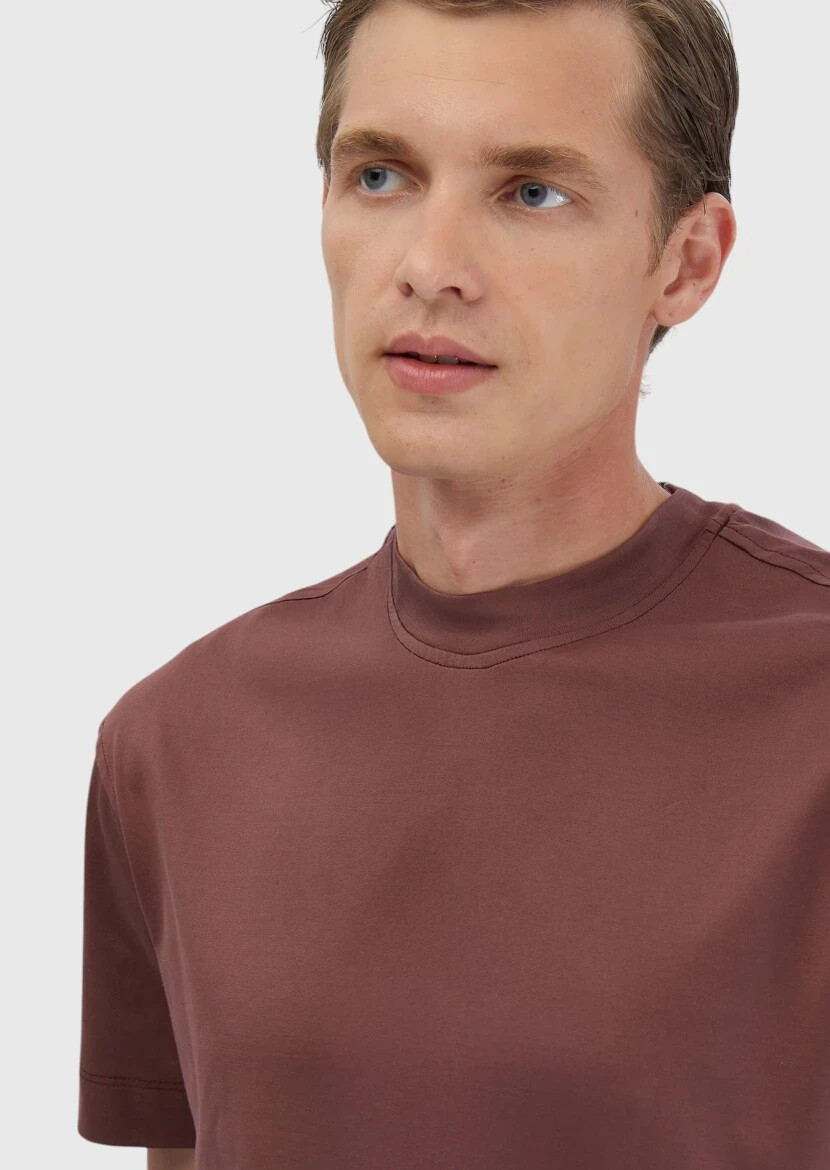 Tile Red Plain Crew Neck 100% Cotton T-Shirt - 3