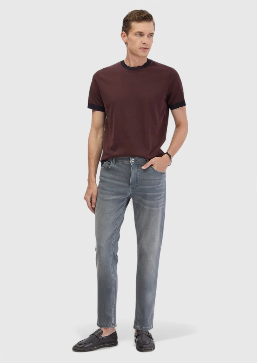 Tile Red Plain Crew Neck 100% Cotton T-Shirt - RAMSEY