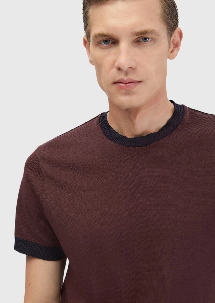 Tile Red Plain Crew Neck 100% Cotton T-Shirt - 3