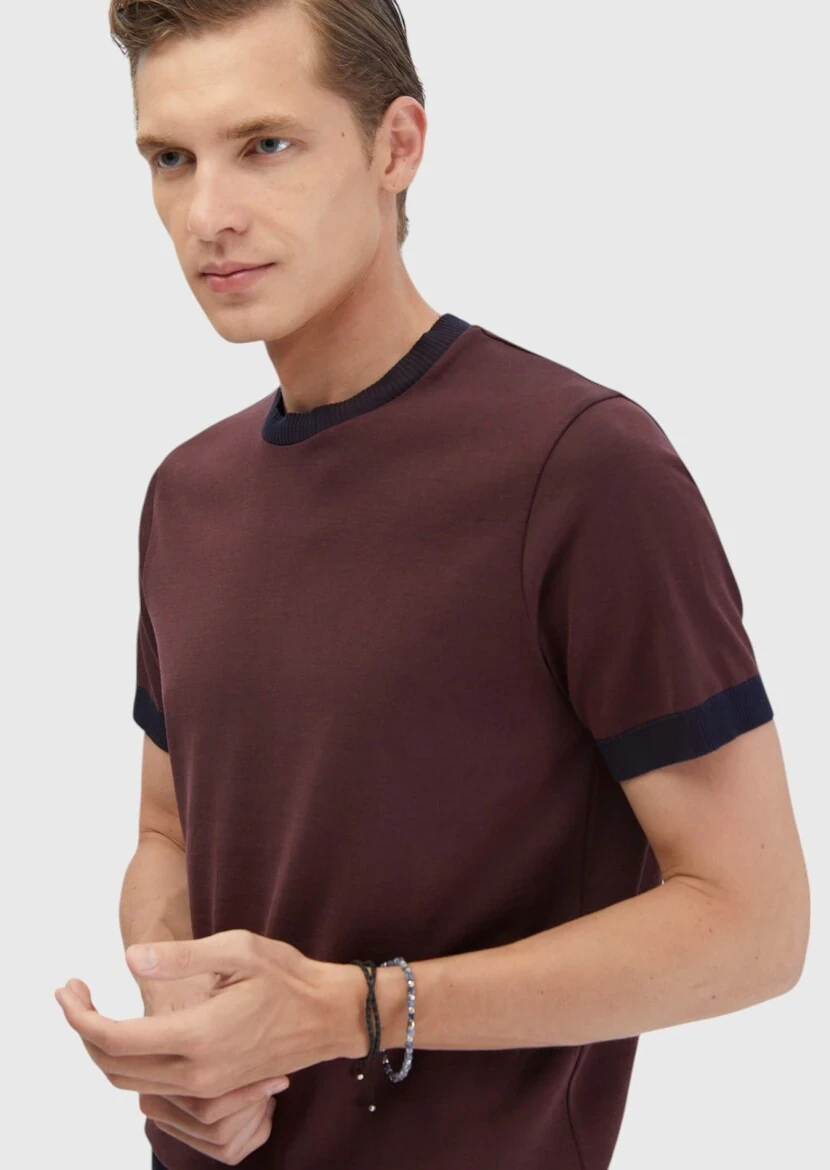 Tile Red Plain Crew Neck 100% Cotton T-Shirt - 4