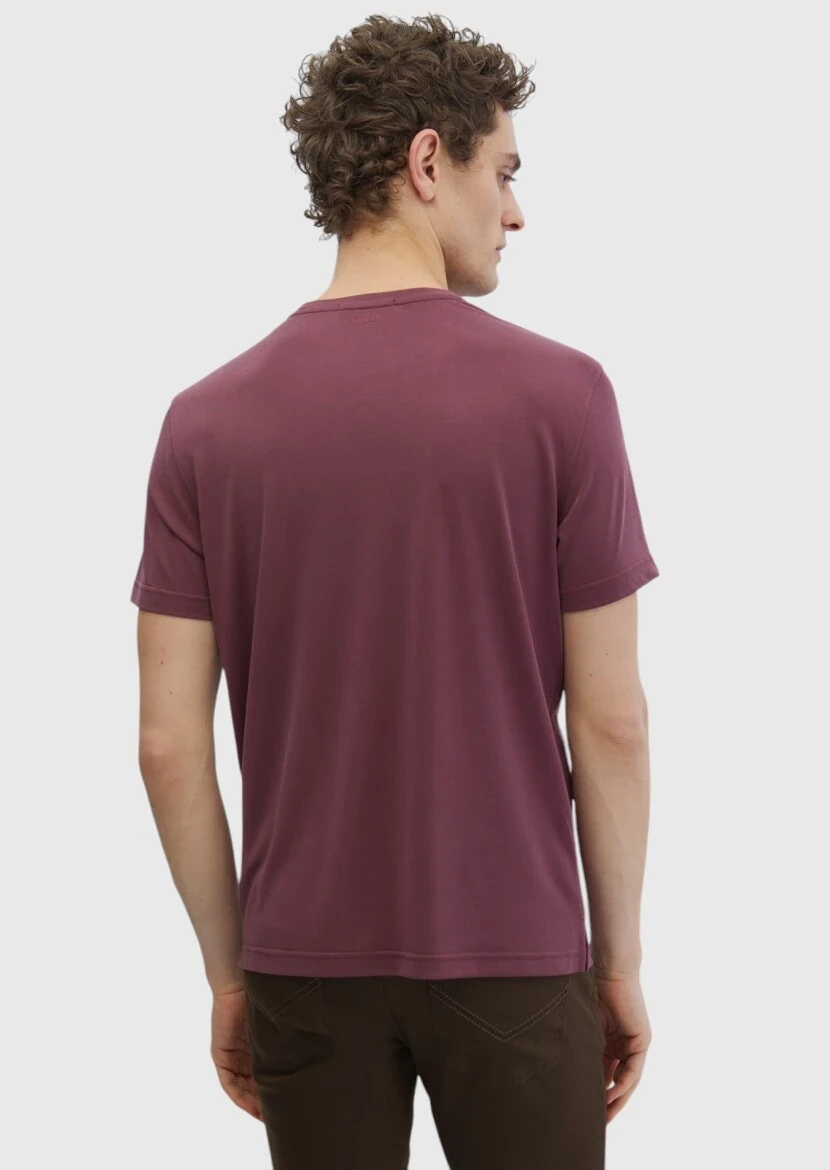Tile Red Plain Crew Neck T-Shirt - 5