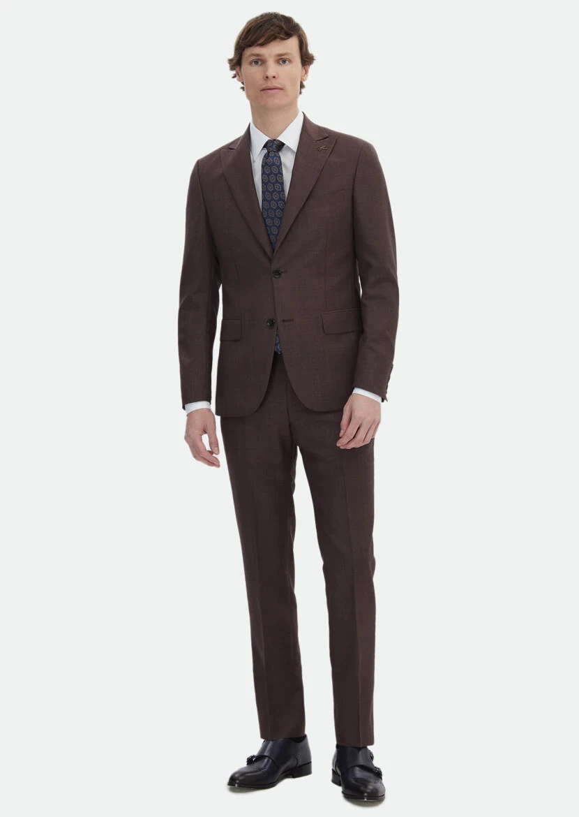 Tile Red Plain Zeroweight Slim Fit Wool Blended Suit - RAMSEY