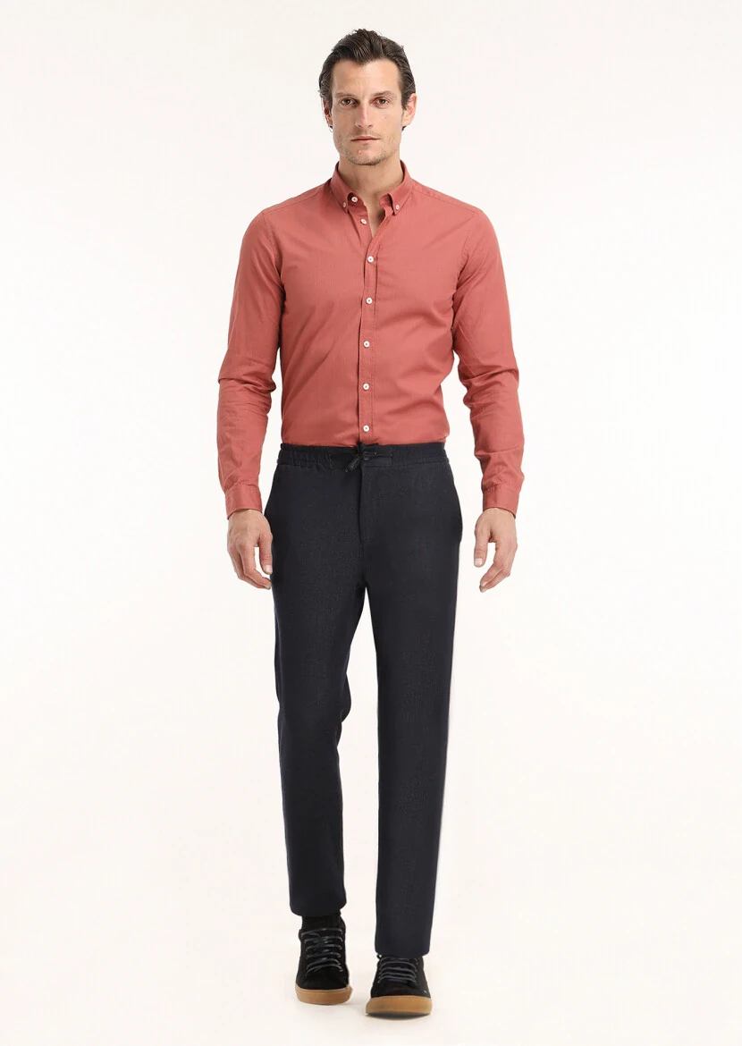 Tile Red Ribbed Regular Fit Weaving Casual 100% Cotton Shirt - 1