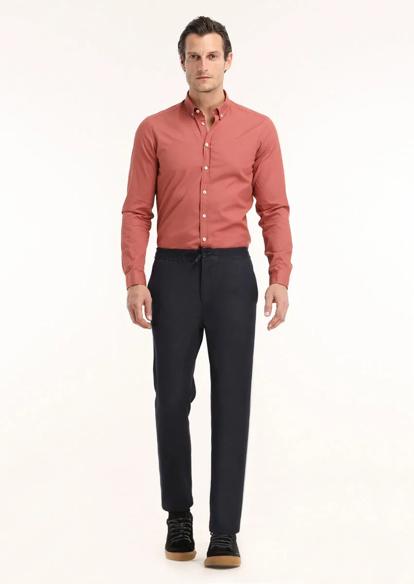 Tile Red Ribbed Regular Fit Weaving Casual 100% Cotton Shirt - 1