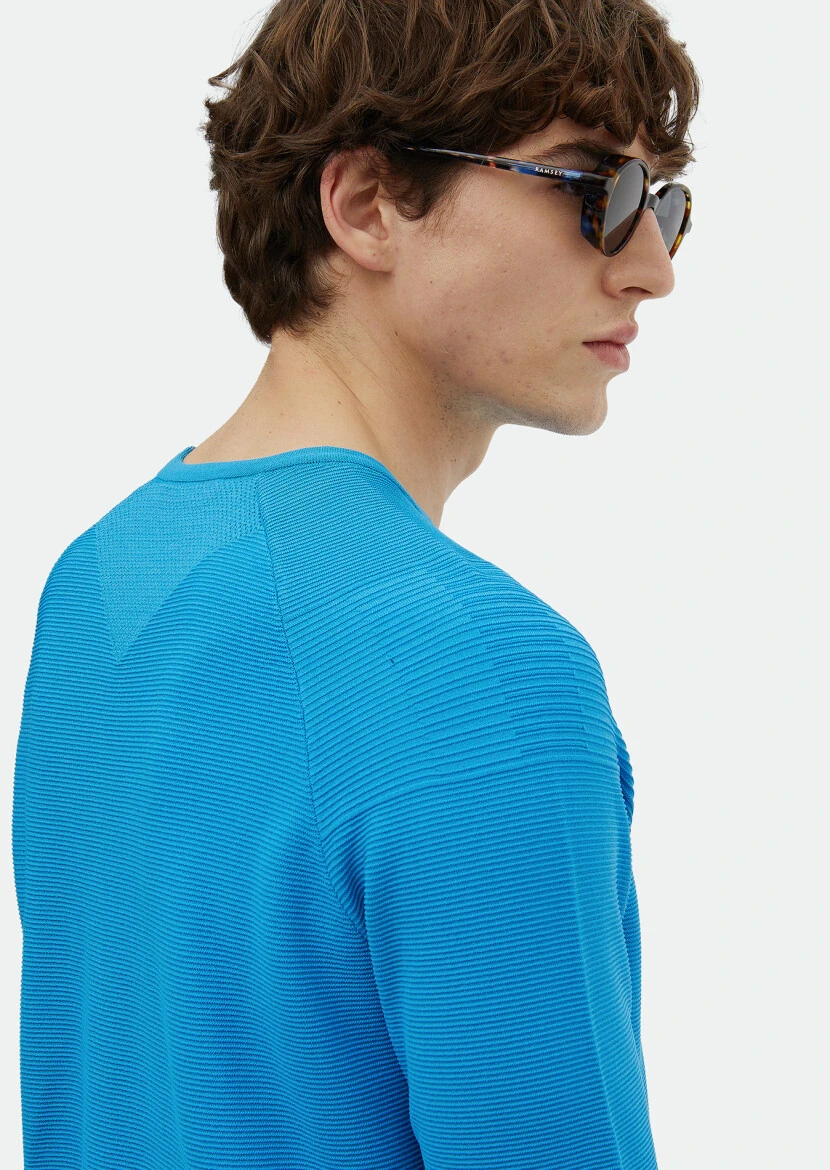 Turkuaz Bisiklet Yaka Jakarlı Triko - 4