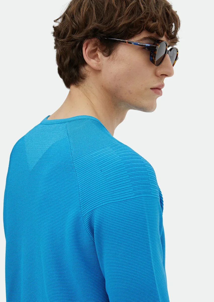 Turkuaz Bisiklet Yaka Jakarlı Triko - 4