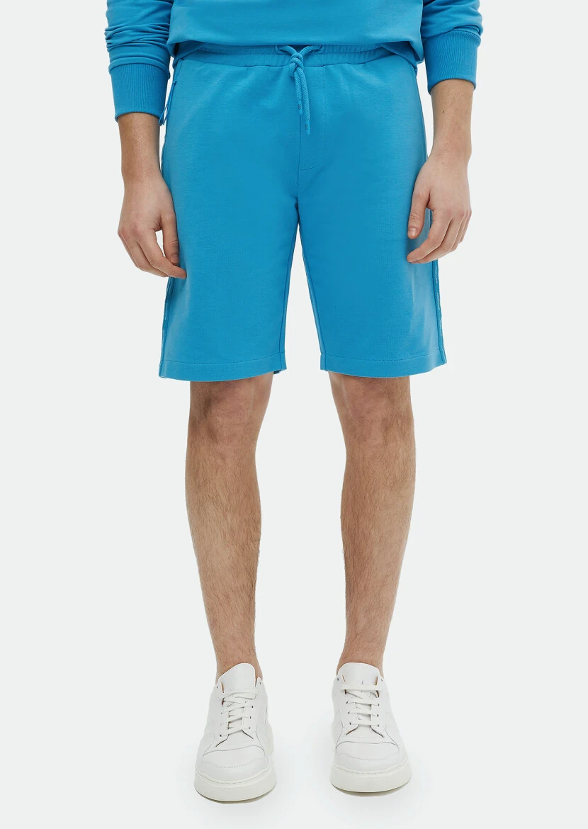 Turkuaz Düz Örme Jogging Fit Spor Pamuk Karışımlı Bermuda - RAMSEY