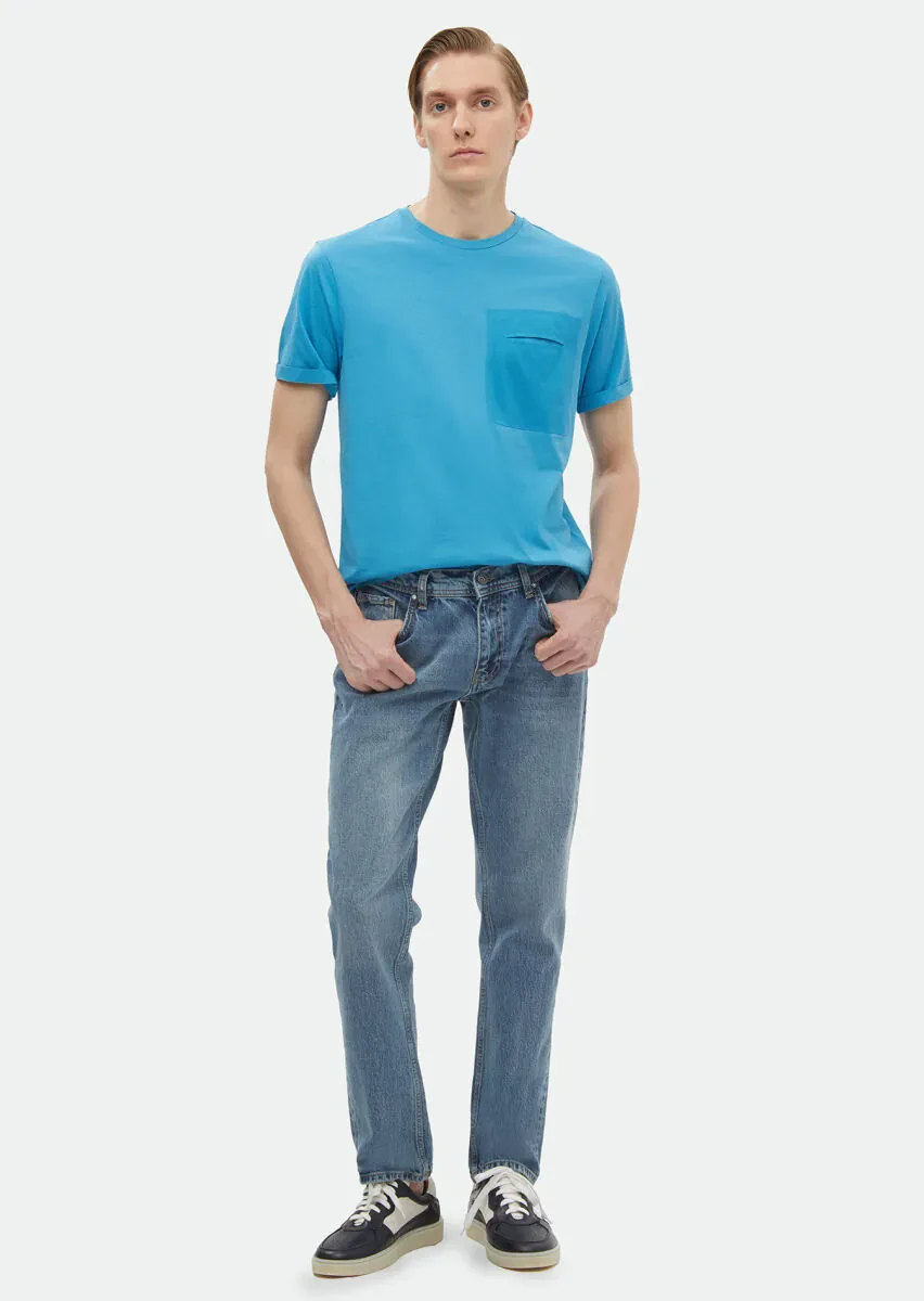 Turquoise Plain Crew Neck 100% Cotton T-Shirt - 2