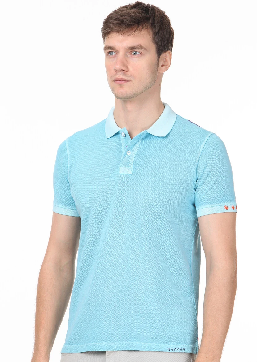 Turquoise Plain Polo Neck 100% Cotton T-Shirt 