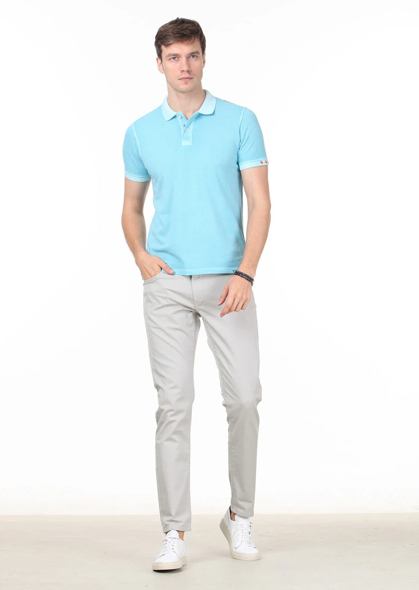 Turquoise Plain Polo Neck 100% Cotton T-Shirt - 3