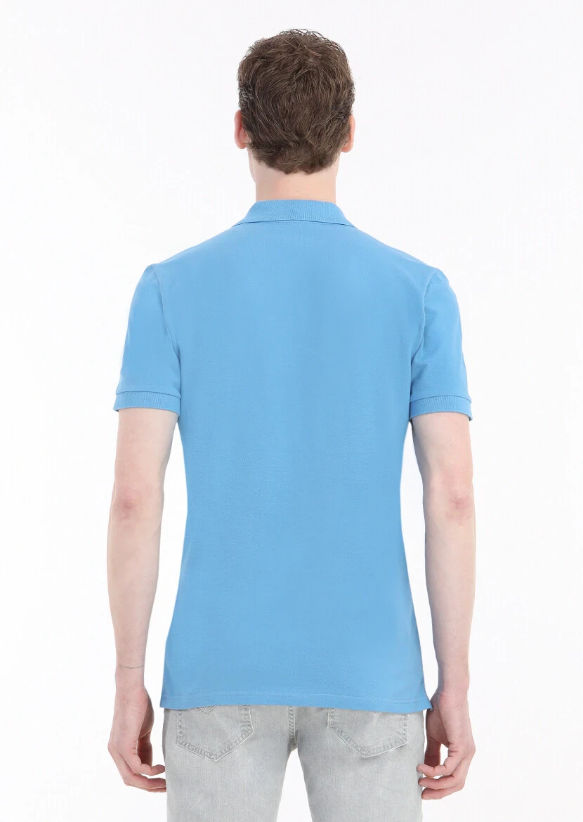 Turquoise Printed Polo Neck 100% Cotton T-Shirt - 5