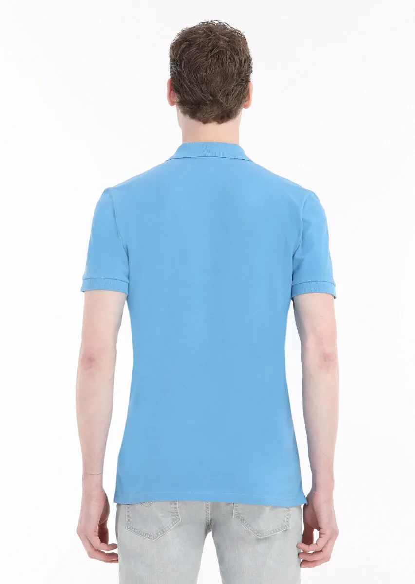 Turquoise Printed Polo Neck 100% Cotton T-Shirt - 5