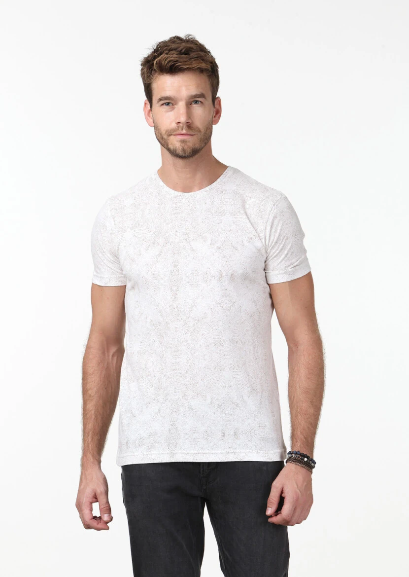 Turuncu Baskılı Pamuk Karışımlı T-Shirt - 1