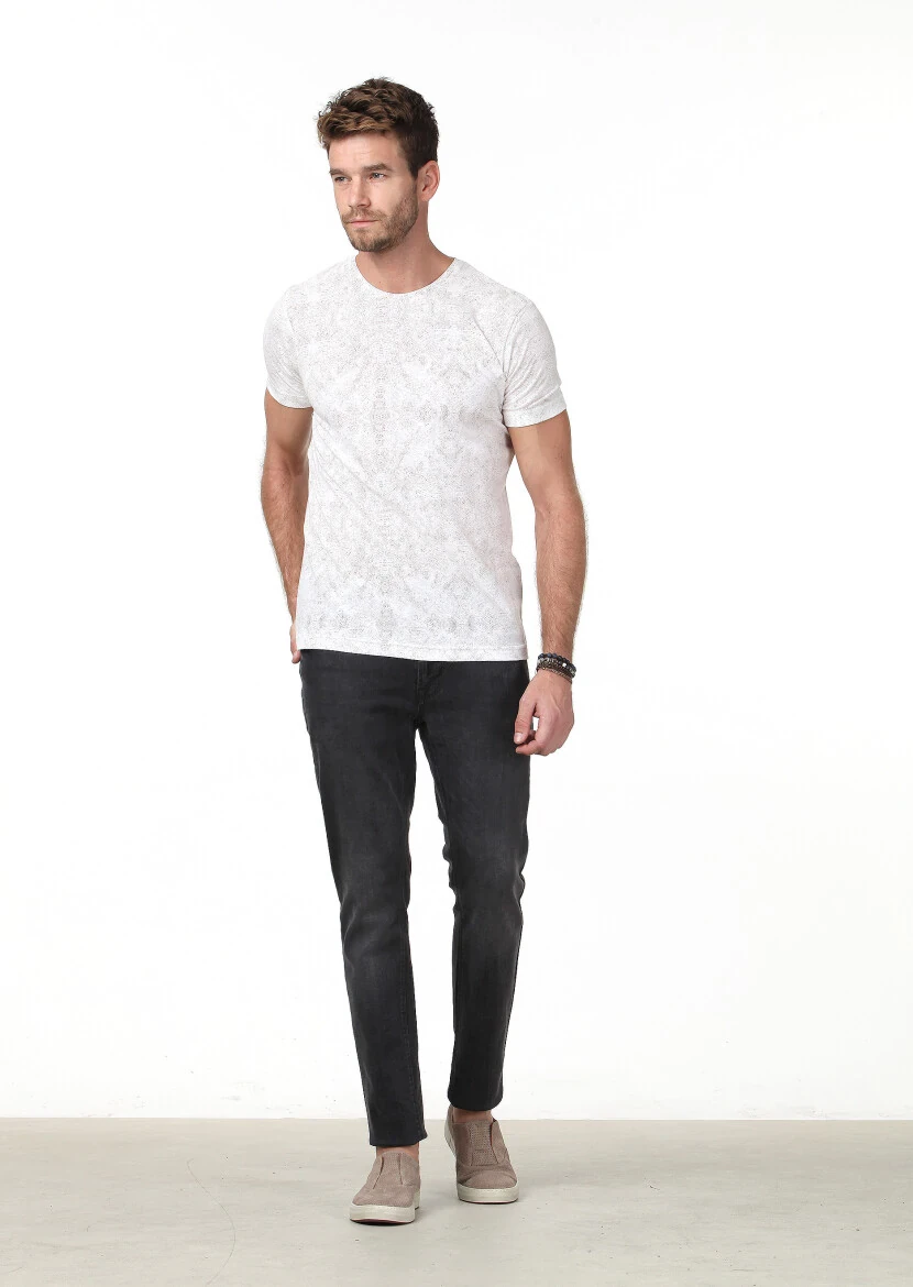 Turuncu Baskılı Pamuk Karışımlı T-Shirt - 2