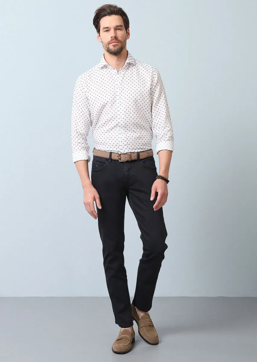 Turuncu Baskılı Regular Fit Dokuma Casual Pamuk Karışımlı Gömlek - 3