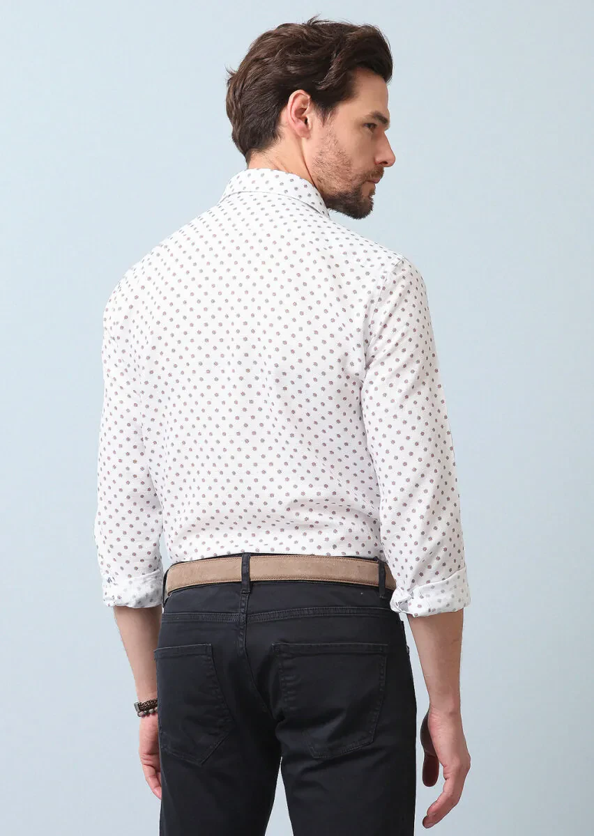 Turuncu Baskılı Regular Fit Dokuma Casual Pamuk Karışımlı Gömlek - 6