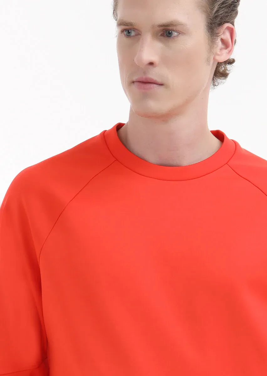 Turuncu Bisiklet Yaka Düz Sweatshırt - 3