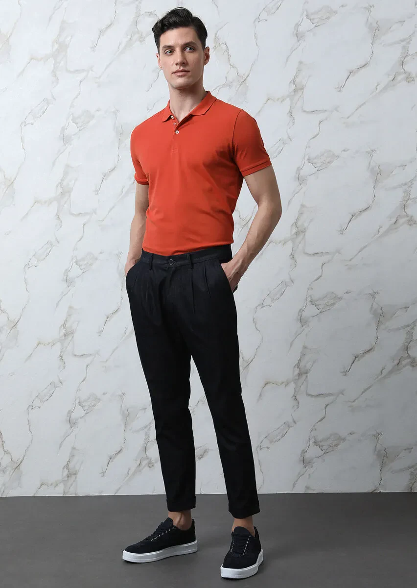 Turuncu Düz Polo Yaka %100 Pamuk T-Shirt - 3