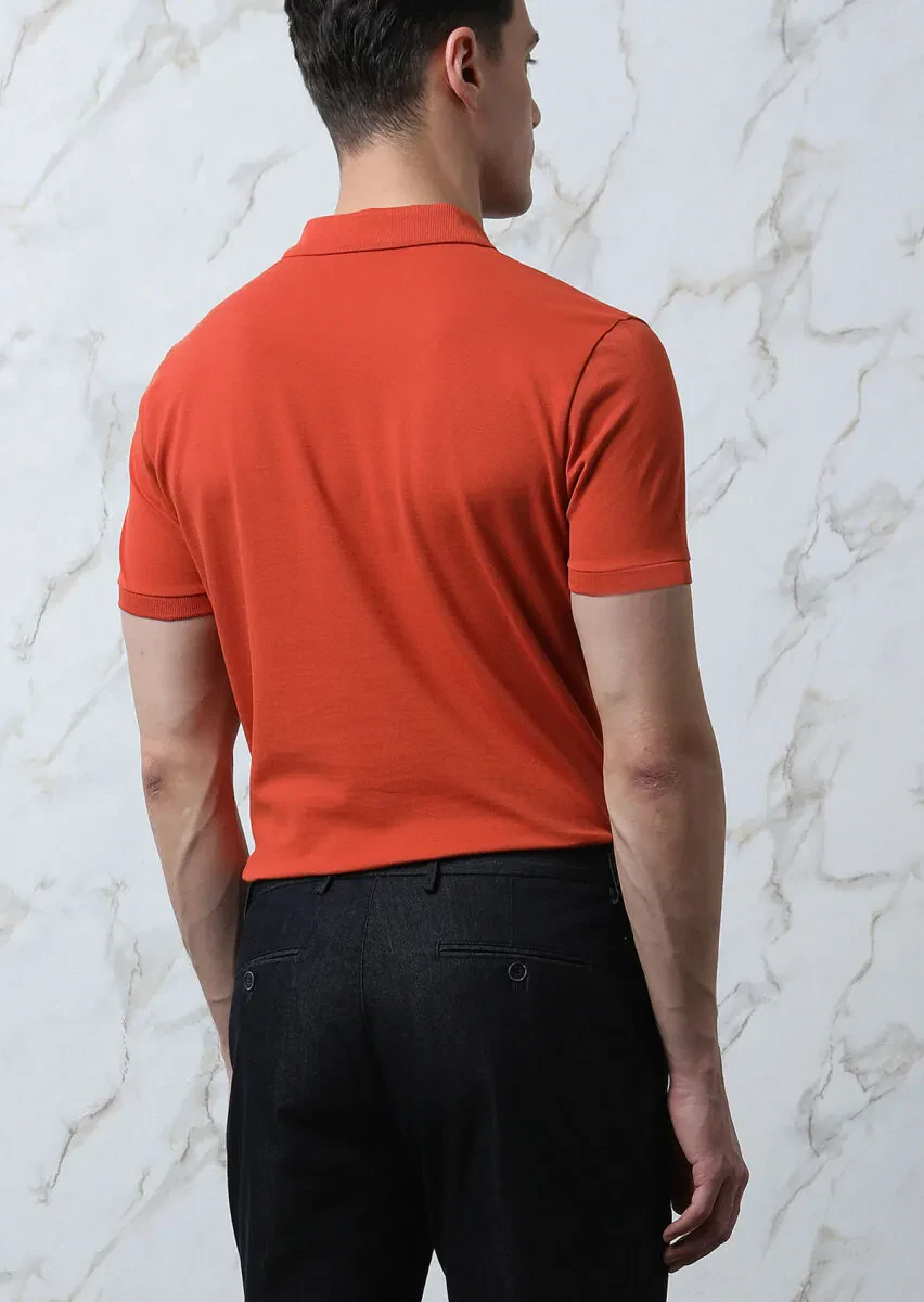 Turuncu Düz Polo Yaka %100 Pamuk T-Shirt - 5