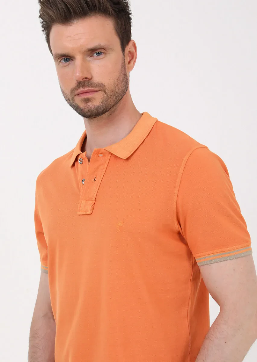 Turuncu Düz Polo Yaka %100 Pamuk T-Shirt - 2