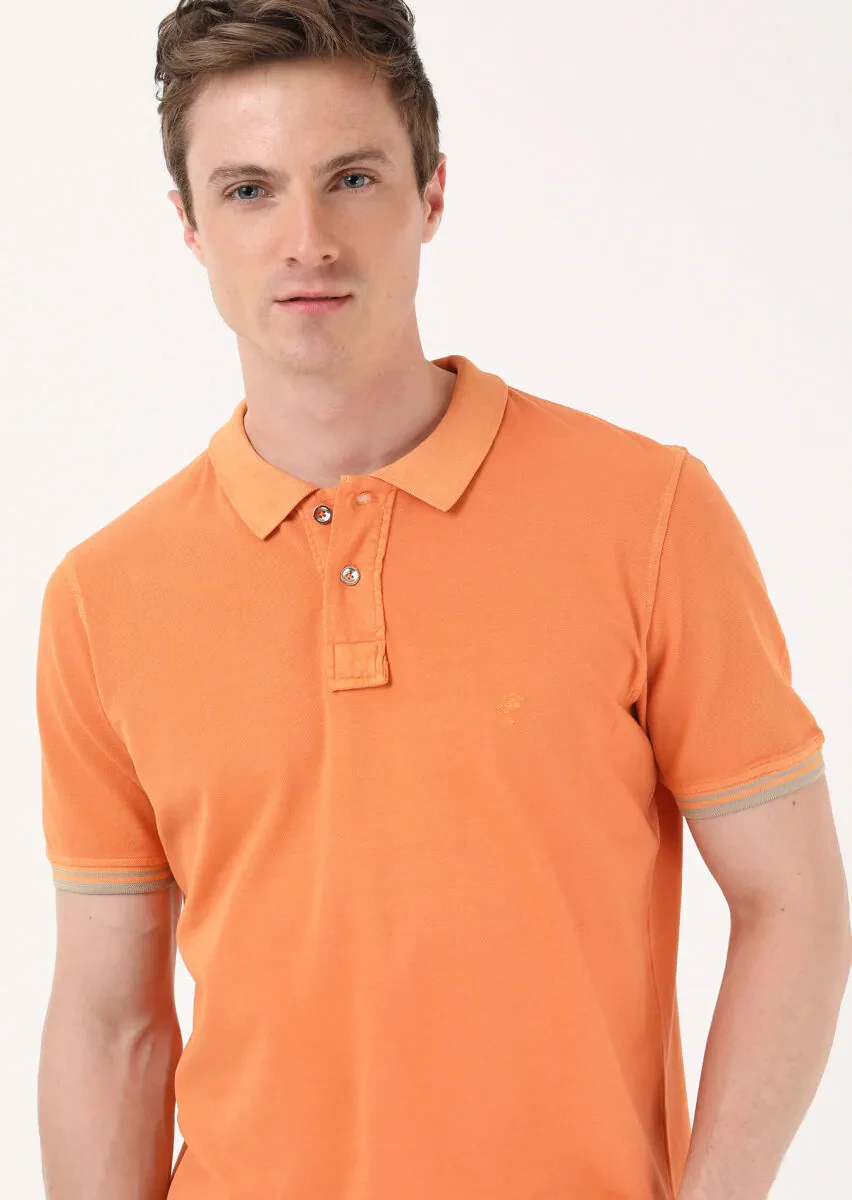 Turuncu Düz Polo Yaka %100 Pamuk T-Shirt - 3
