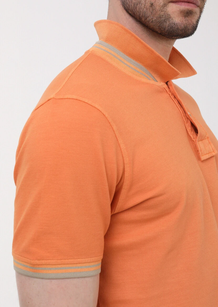 Turuncu Düz Polo Yaka %100 Pamuk T-Shirt - 4