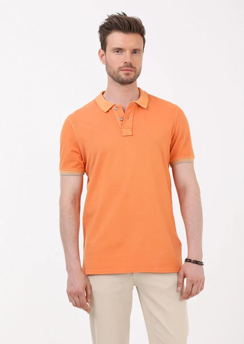 Turuncu Düz Polo Yaka %100 Pamuk T-Shirt - 5