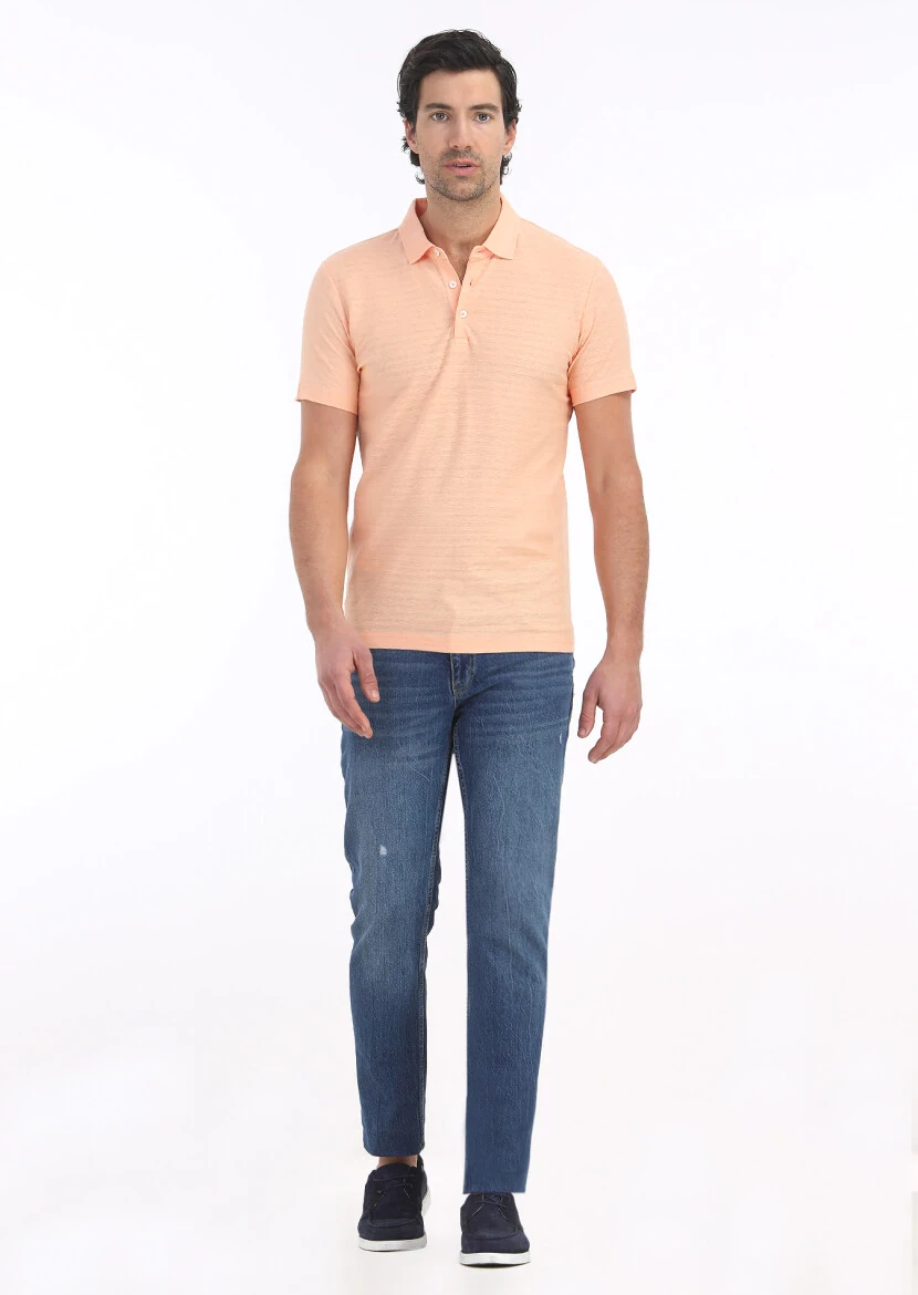 Turuncu Jakarlı Polo Yaka Pamuk Karışımlı T-Shirt - RAMSEY