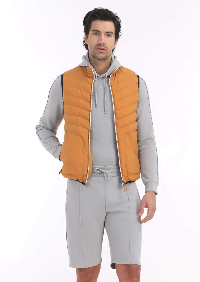 Turuncu Regular Fit Dik Yaka Casual Dokuma Spor Yelek - 3