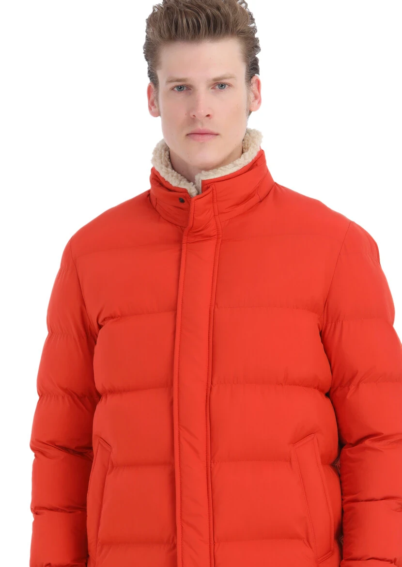 Turuncu Regular Fit Gömlek Yaka Casual Dokuma Kaban - 4