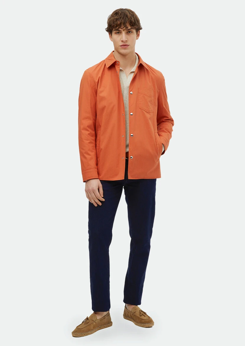 Turuncu Regular Fit Gömlek Yaka Casual Dokuma Mont 