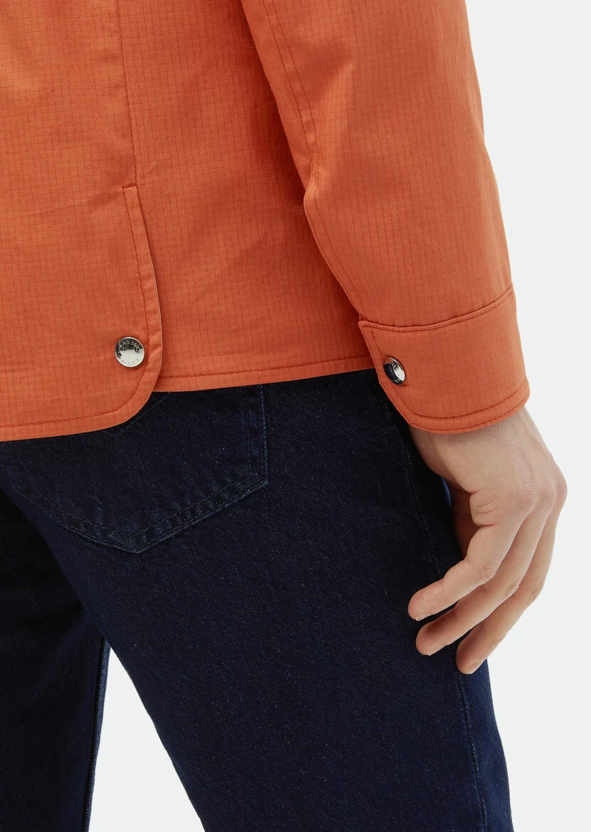 Turuncu Regular Fit Gömlek Yaka Casual Dokuma Mont - 5