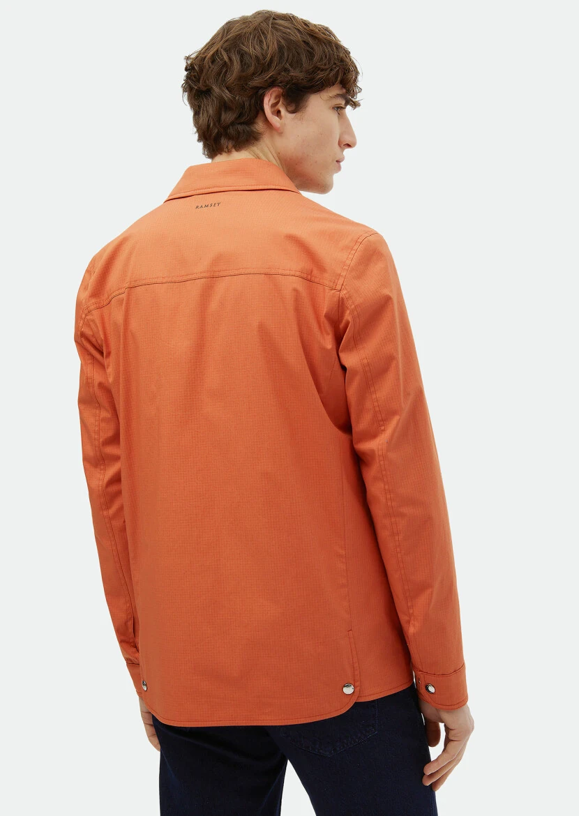 Turuncu Regular Fit Gömlek Yaka Casual Dokuma Mont - 6