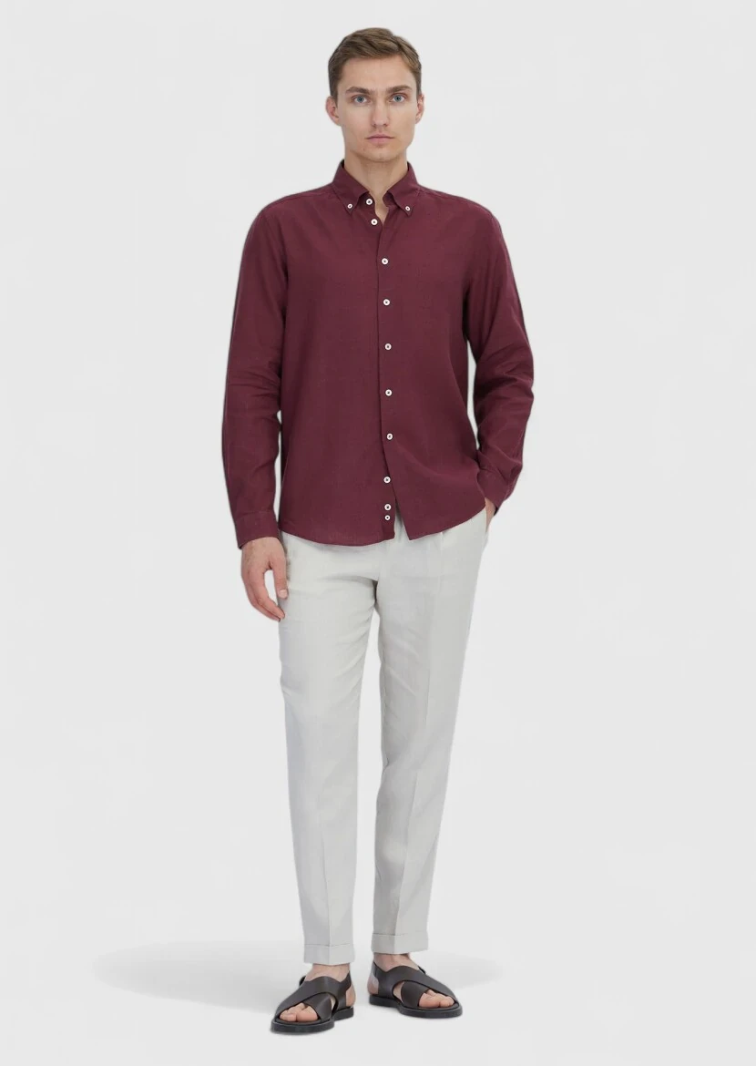 Vermilion Plain Casual Fit Weaving Casual Cotton Blended Shirt - RAMSEY