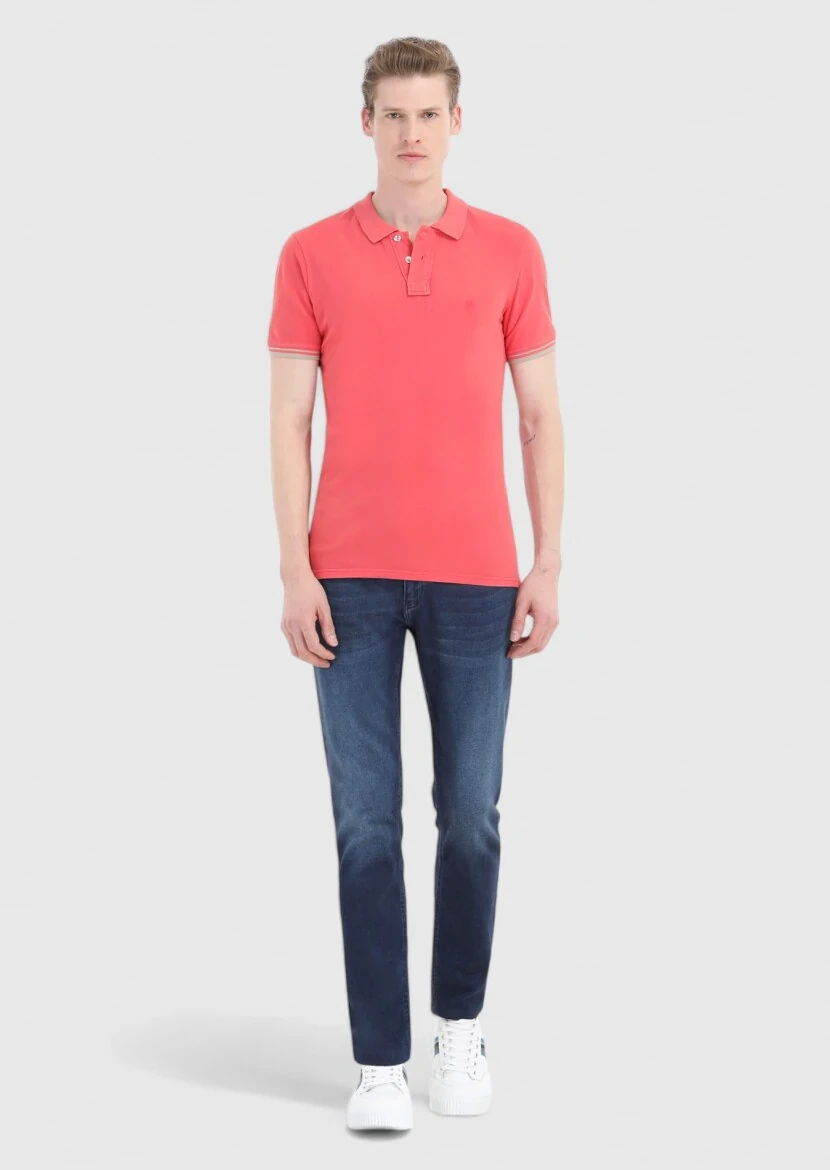 Vermilion Plain Polo Neck 100% Cotton T-Shirt - 1