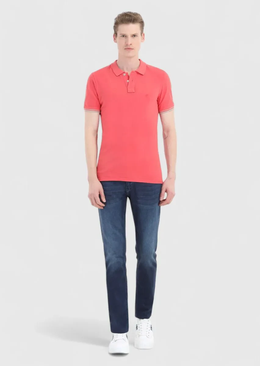 Vermilion Plain Polo Neck 100% Cotton T-Shirt - 1
