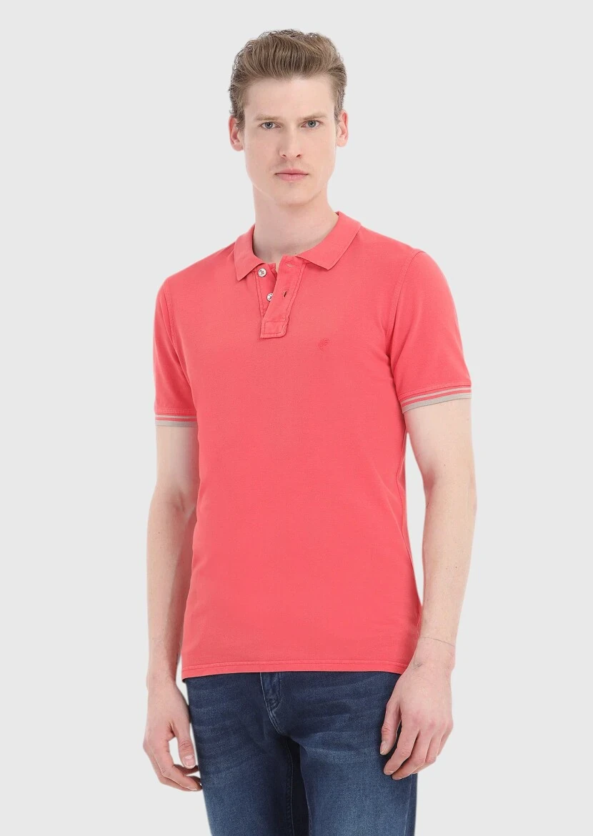 Vermilion Plain Polo Neck 100% Cotton T-Shirt 