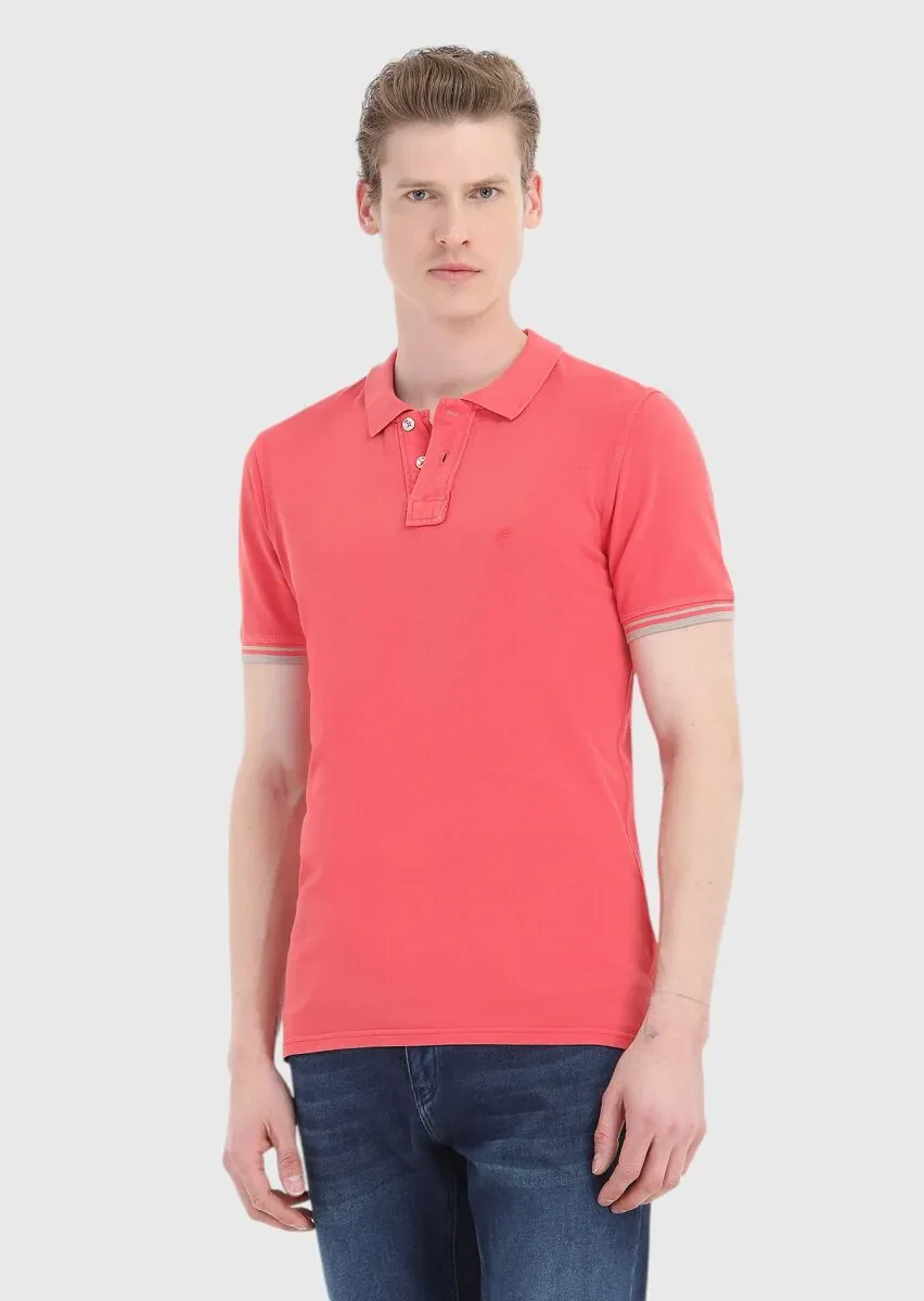 Vermilion Plain Polo Neck 100% Cotton T-Shirt - 2