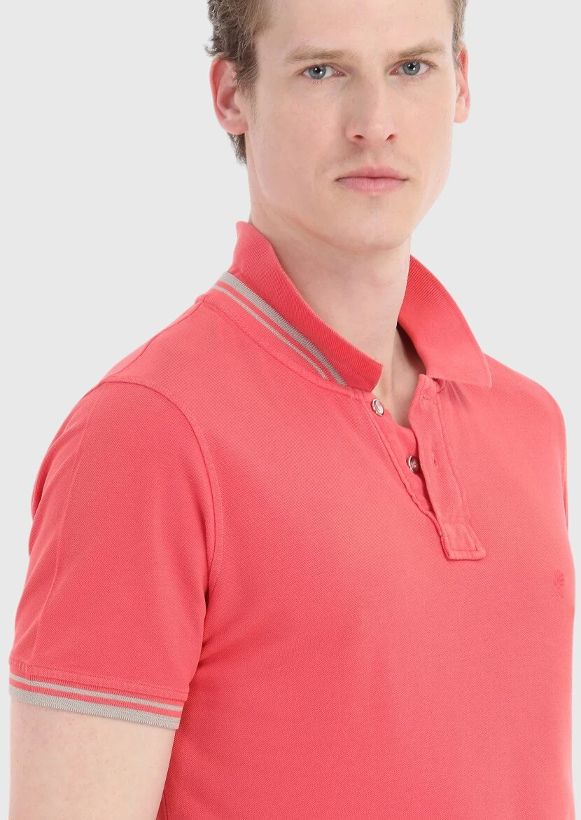 Vermilion Plain Polo Neck 100% Cotton T-Shirt - 4