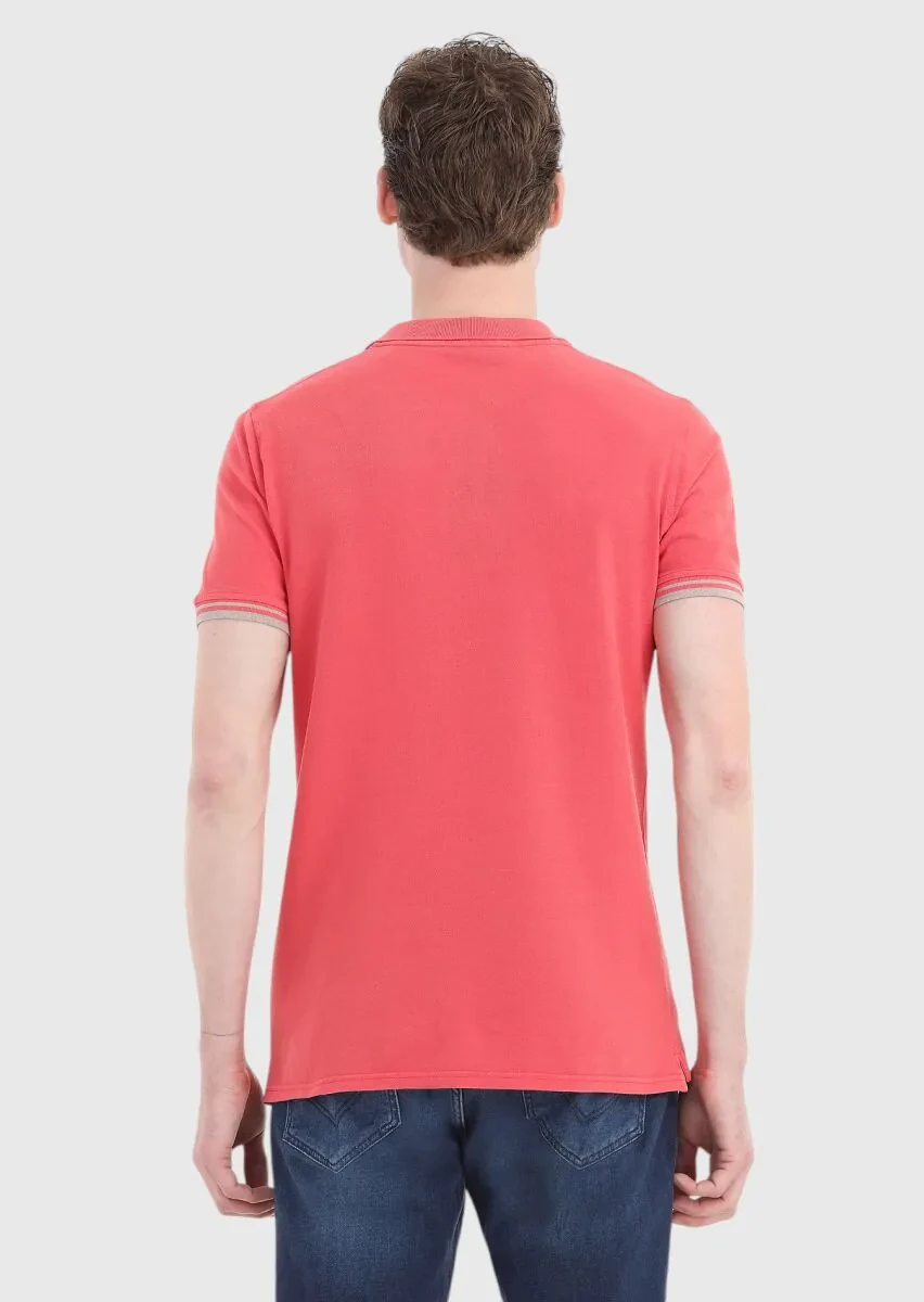 Vermilion Plain Polo Neck 100% Cotton T-Shirt - 5