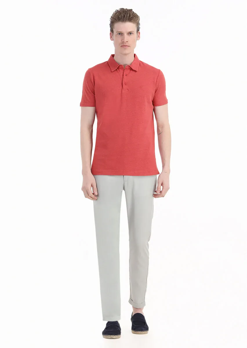 Vermilion Plain Polo Neck Cotton Blended T-Shirt - 1