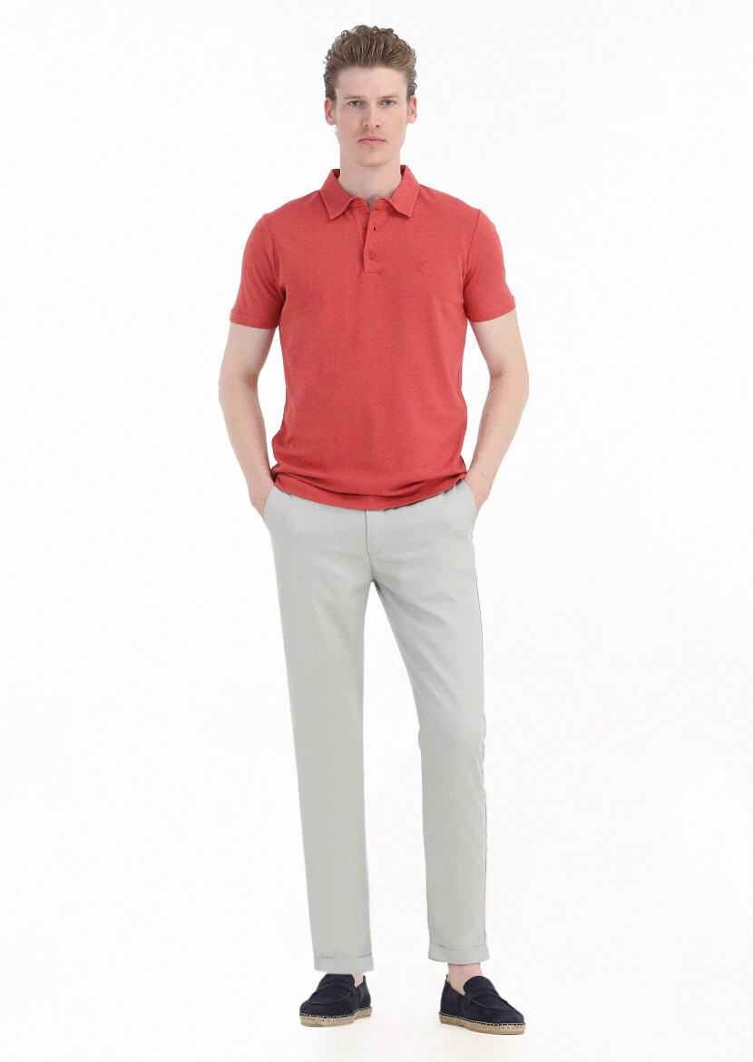 Vermilion Plain Polo Neck Cotton Blended T-Shirt - 3