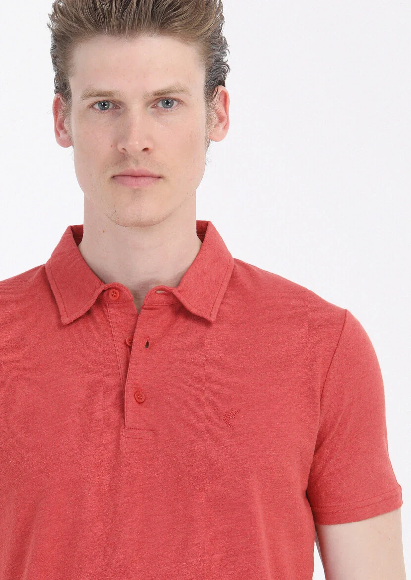 Vermilion Plain Polo Neck Cotton Blended T-Shirt - 4