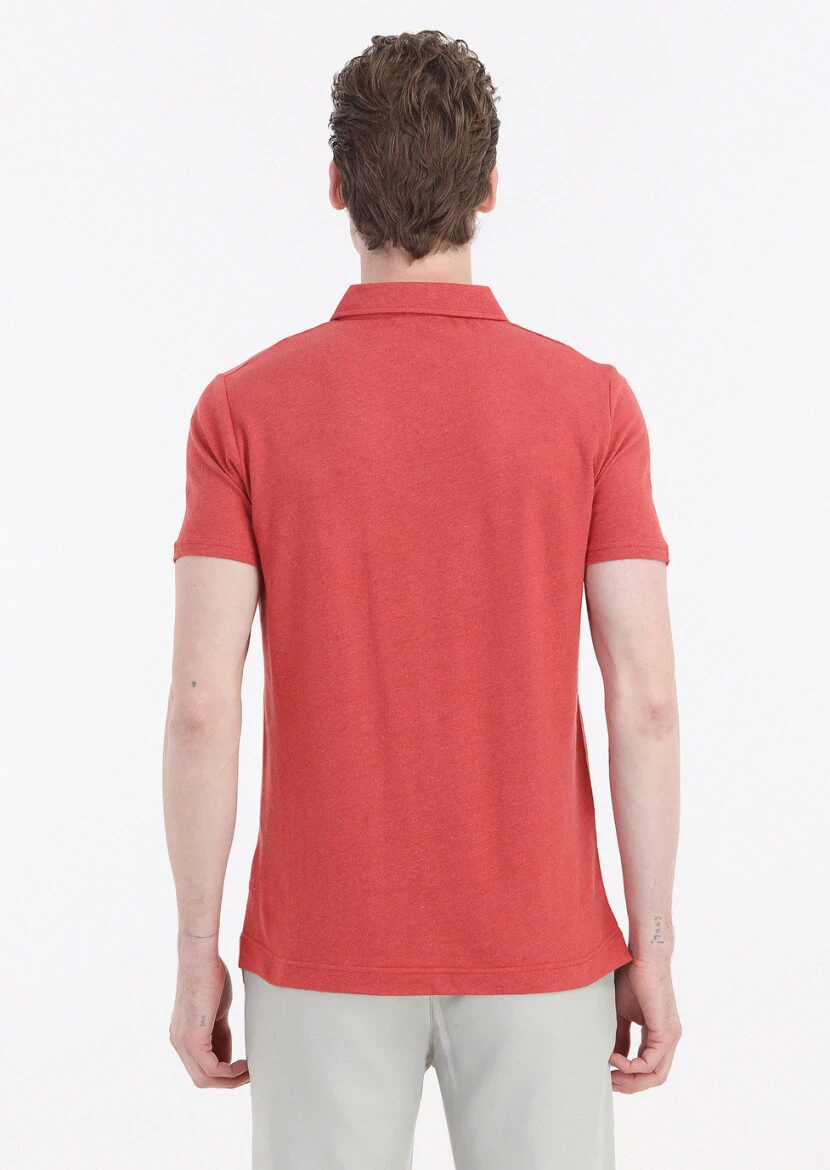 Vermilion Plain Polo Neck Cotton Blended T-Shirt - 5