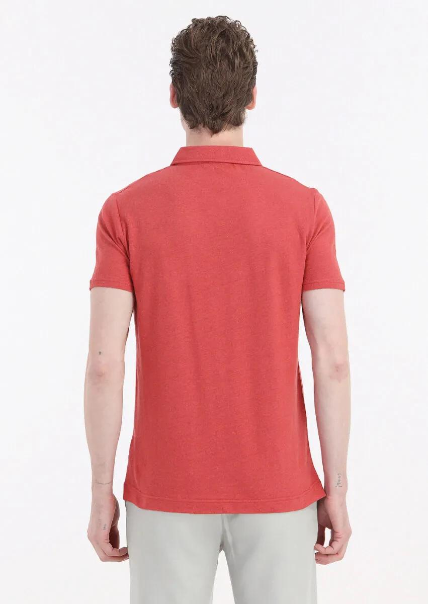Vermilion Plain Polo Neck Cotton Blended T-Shirt - 5