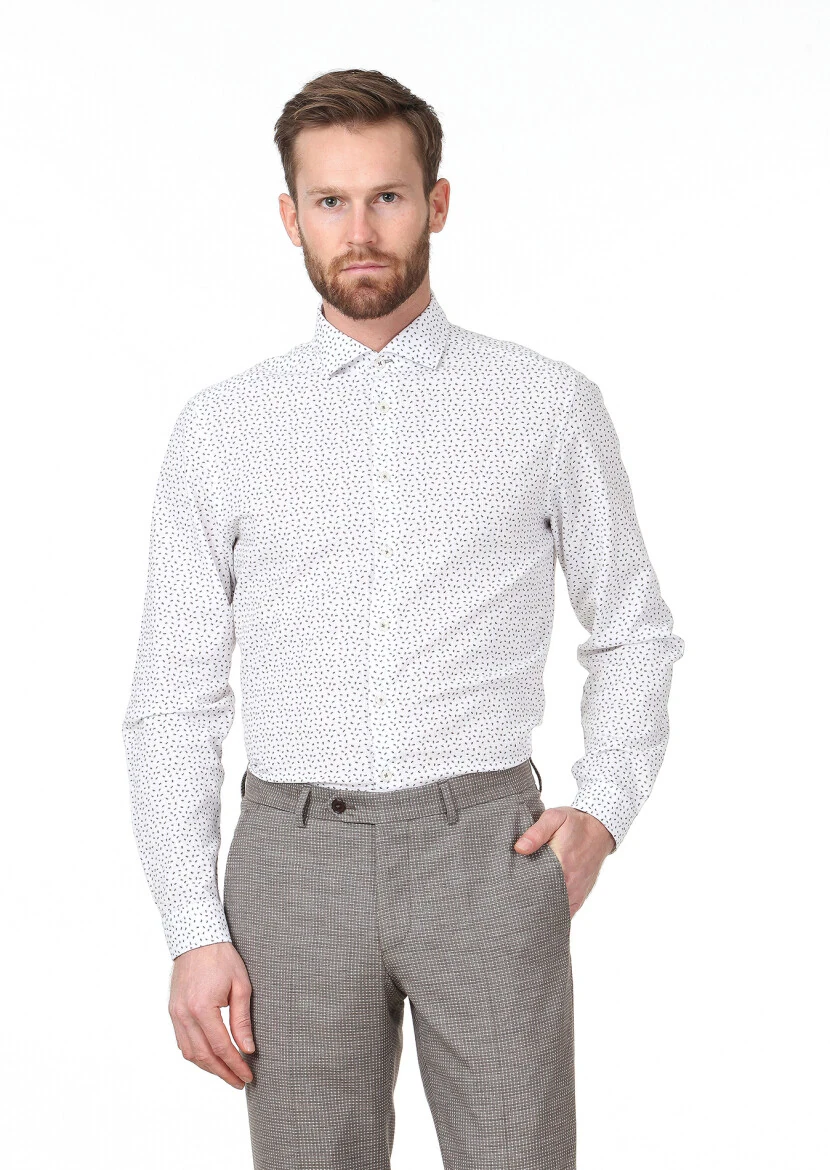 Vizon Baskılı Regular Fit Dokuma Casual %100 Pamuk Gömlek - 1